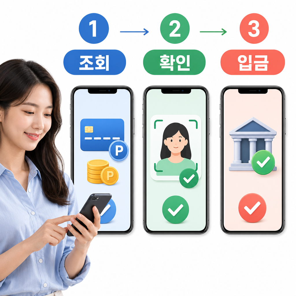 카드 포인트 조회부터 계좌입금까지 3단계 흐름 일러스트
