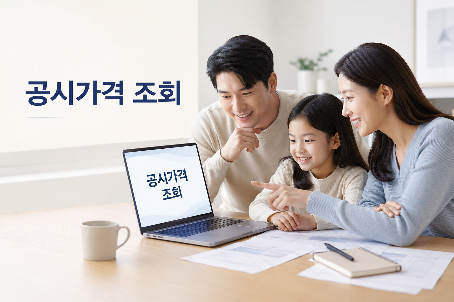 공시가격을 확인하는 아시아 가족의 히어로 이미지