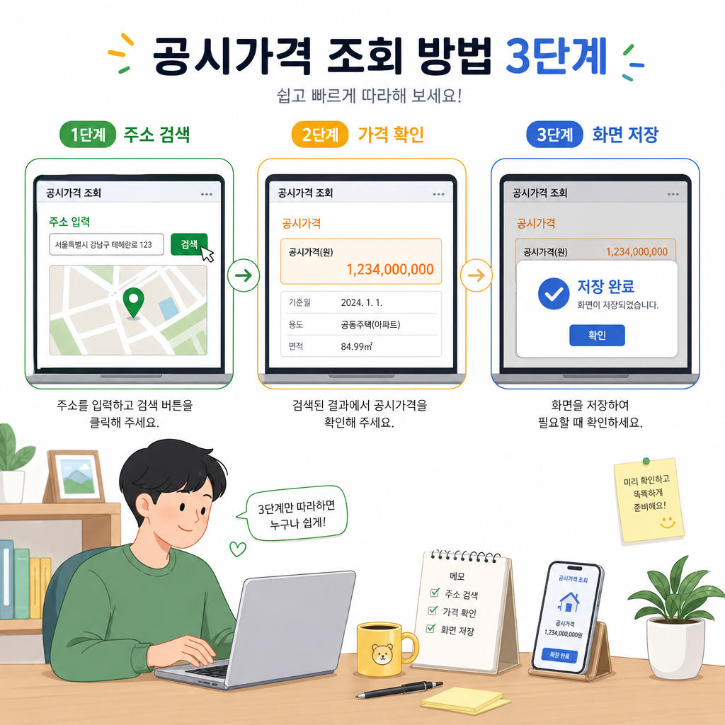 주소 검색과 확인 절차를 보여주는 단계별 일러스트