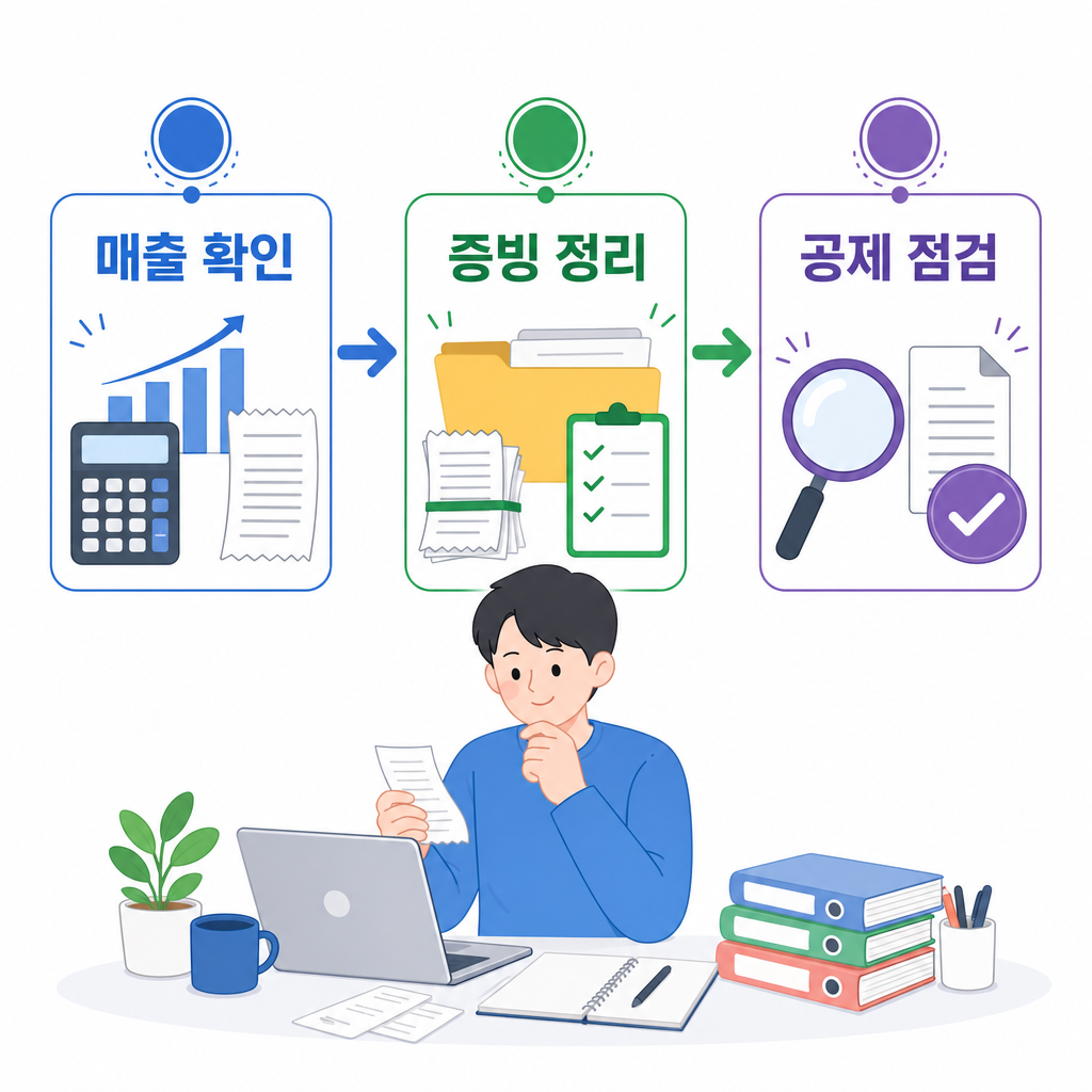2026년 개인사업자 종소세 절세 팁 준비 3단계 일러스트