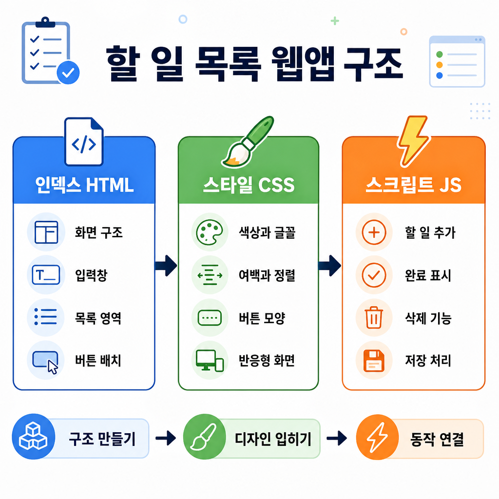 할 일 목록 앱의 구조와 파일 구성을 보여주는 인포그래픽
