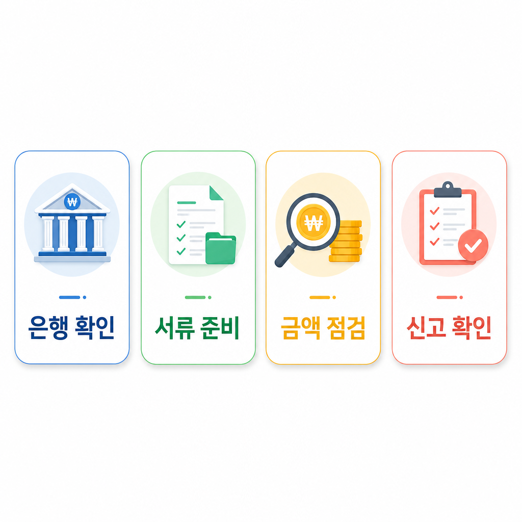 통장 개설과 증여세 체크를 4단계로 보여주는 프로세스 이미지