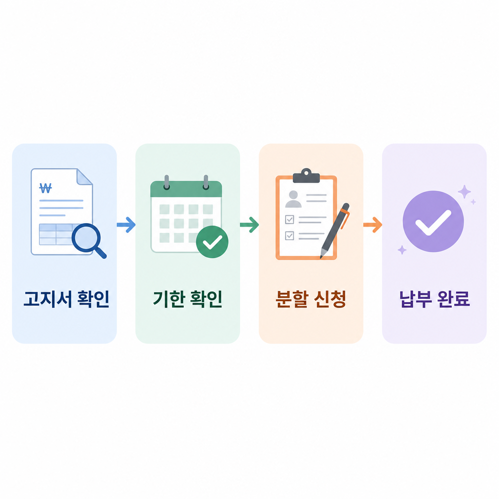 고지서 확인부터 분할 신청까지 4단계를 보여주는 프로세스 이미지