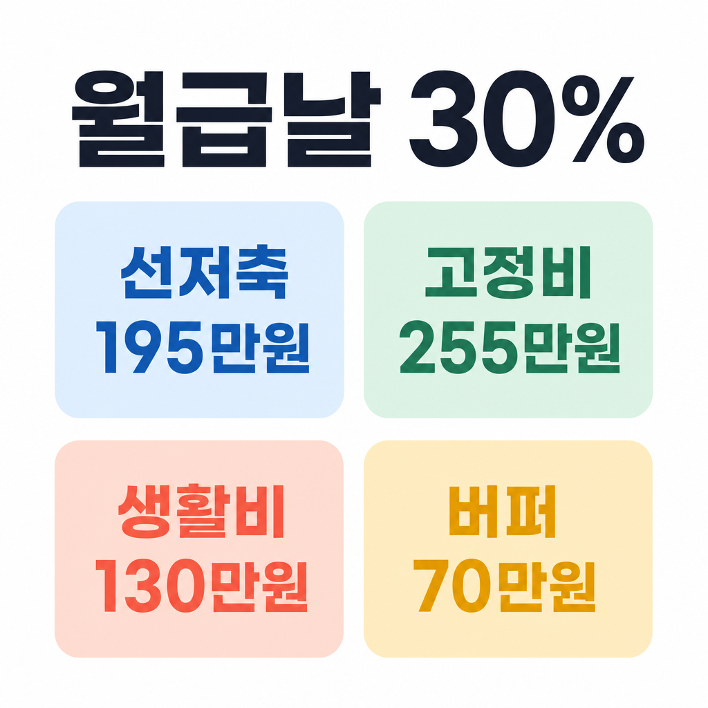 맞벌이 저축 전략 30퍼센트 분배를 보여주는 한글 인포그래픽