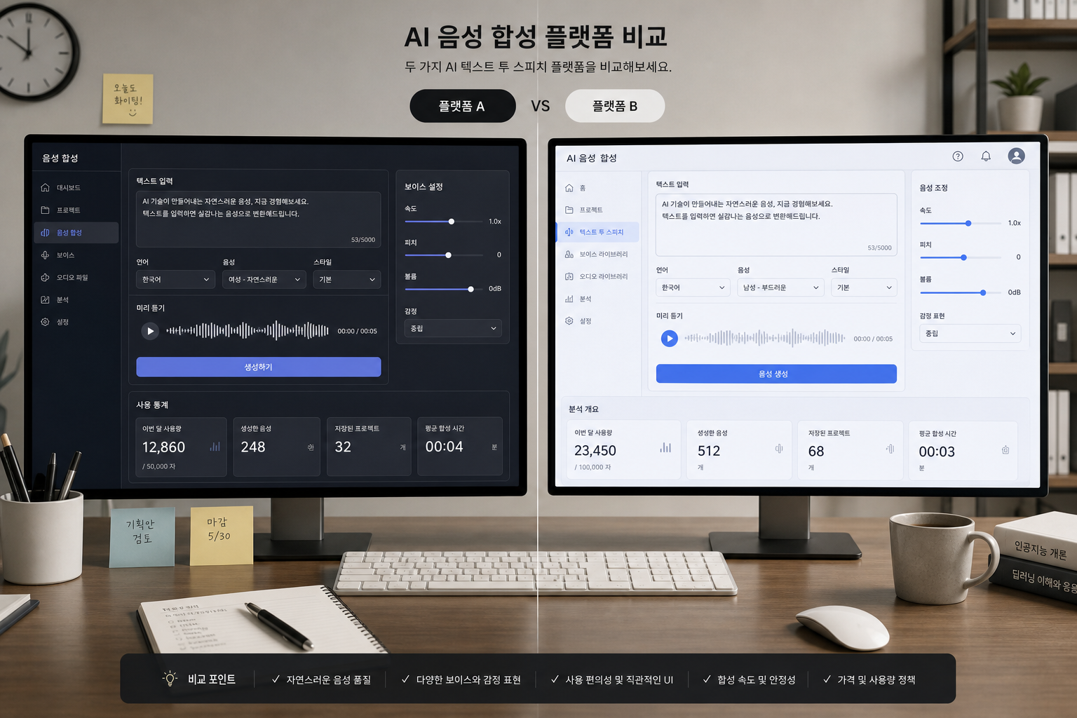ElevenLabs와 네이버 클로바 로고 느낌의 비교 장면