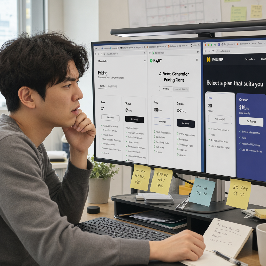 무료 플랜 한도를 확인하며 고민하는 사용자 모습