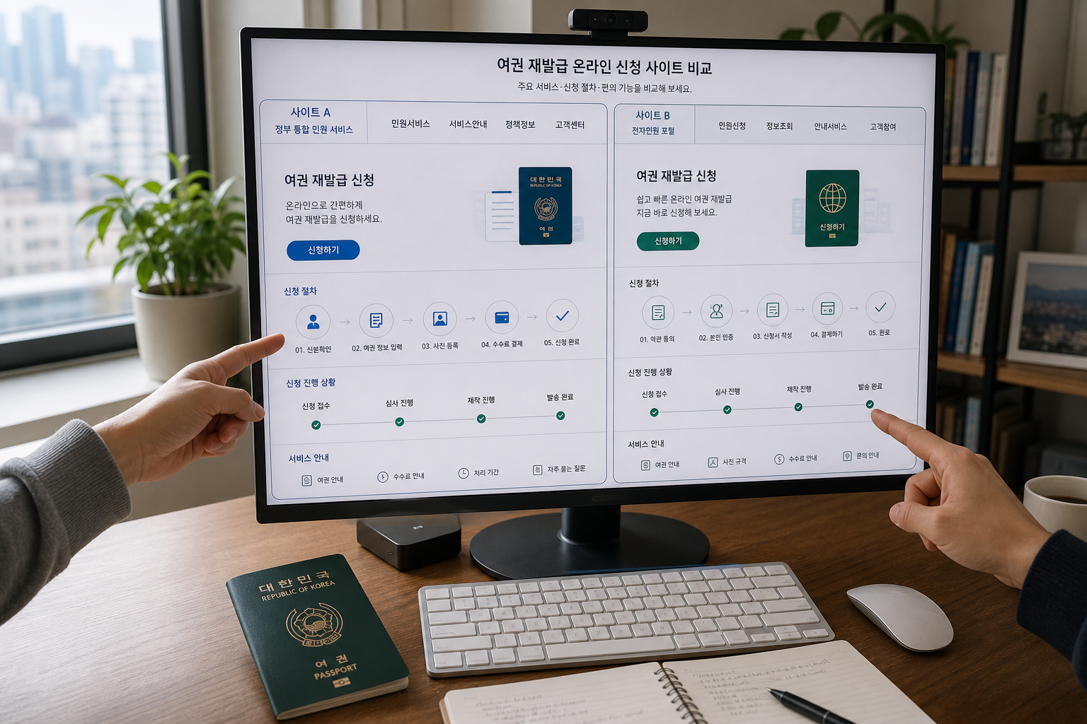여권안내 사이트와 정부24 화면을 나란히 비교하는 장면