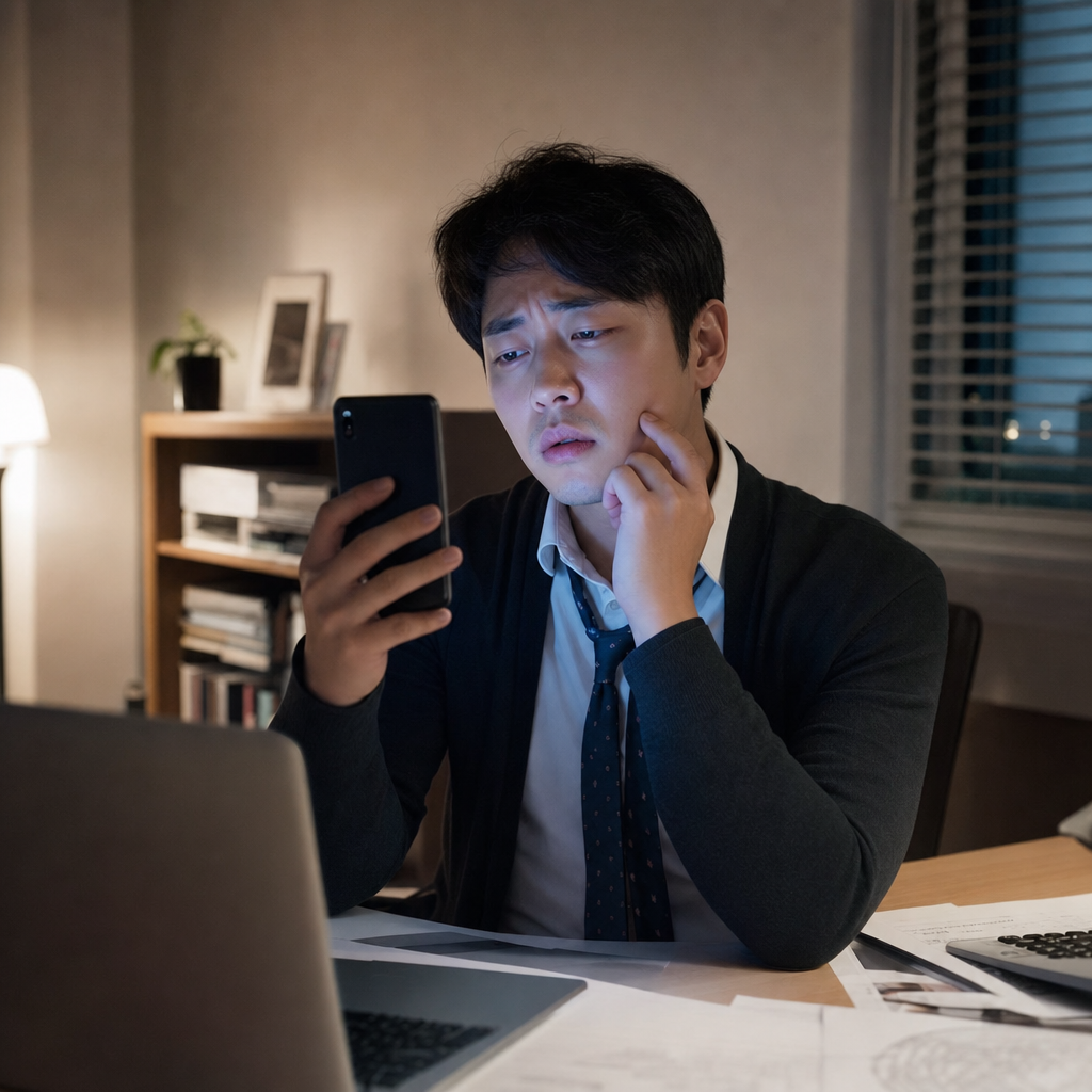 얼굴 인증 과정에서 조명 때문에 재시도하는 사용자의 불편한 표정