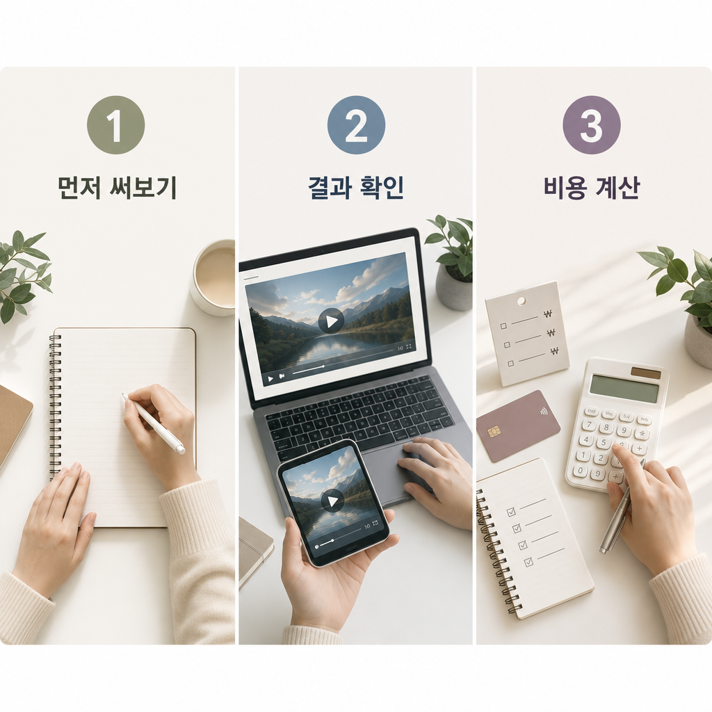 영상 AI 도구 선택 3단계 프로세스 일러스트