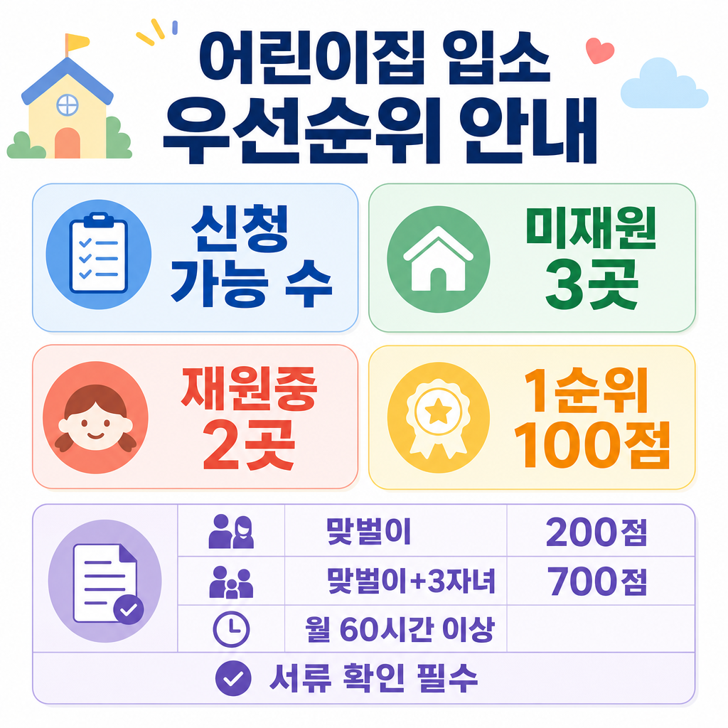 어린이집 입소 우선순위와 맞벌이 배점 인포그래픽