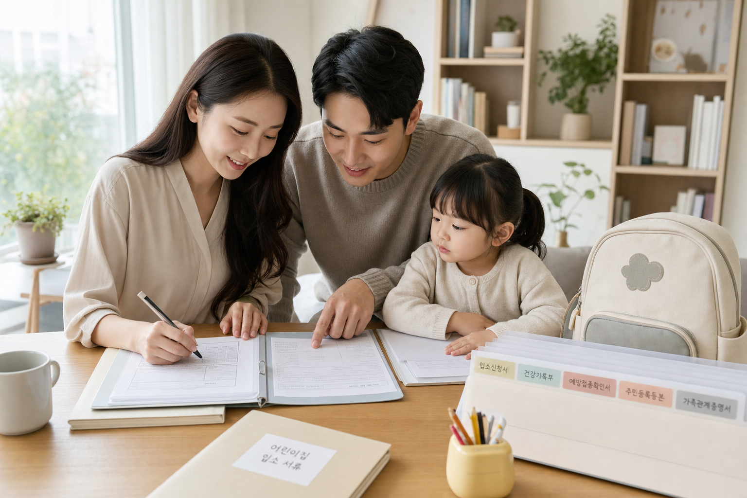 어린이집 입소 서류를 정리하고 안심하는 맞벌이 가족 결론 이미지