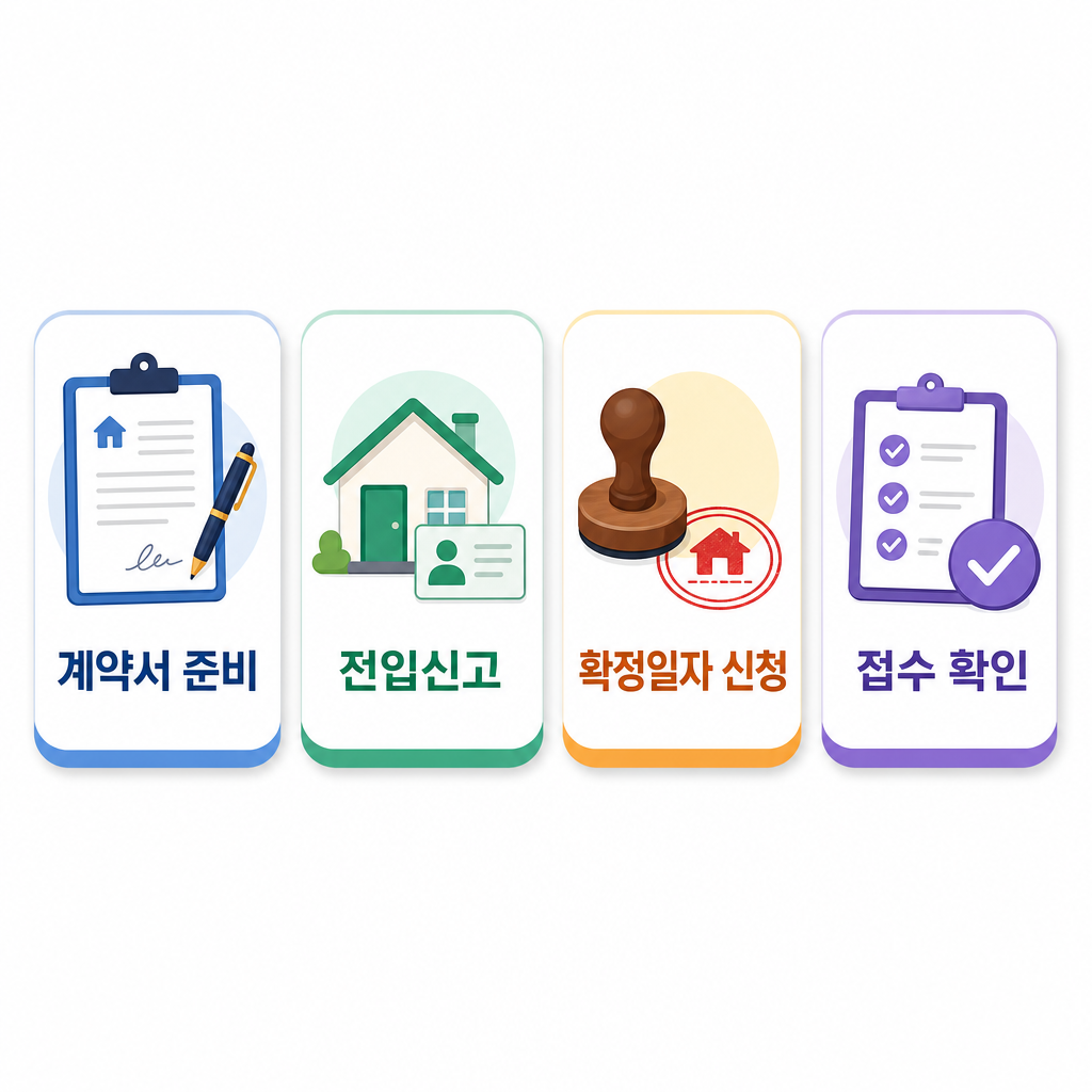 확정일자 신청 순서를 보여주는 4단계 이미지