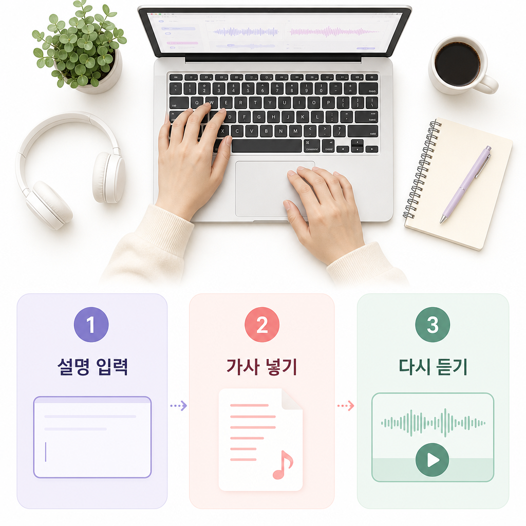 단계별로 프롬프트를 수정하며 곡을 다듬는 3단계 장면