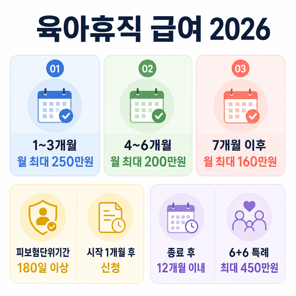 육아휴직 급여 2026 핵심 금액과 신청 시기 인포그래픽