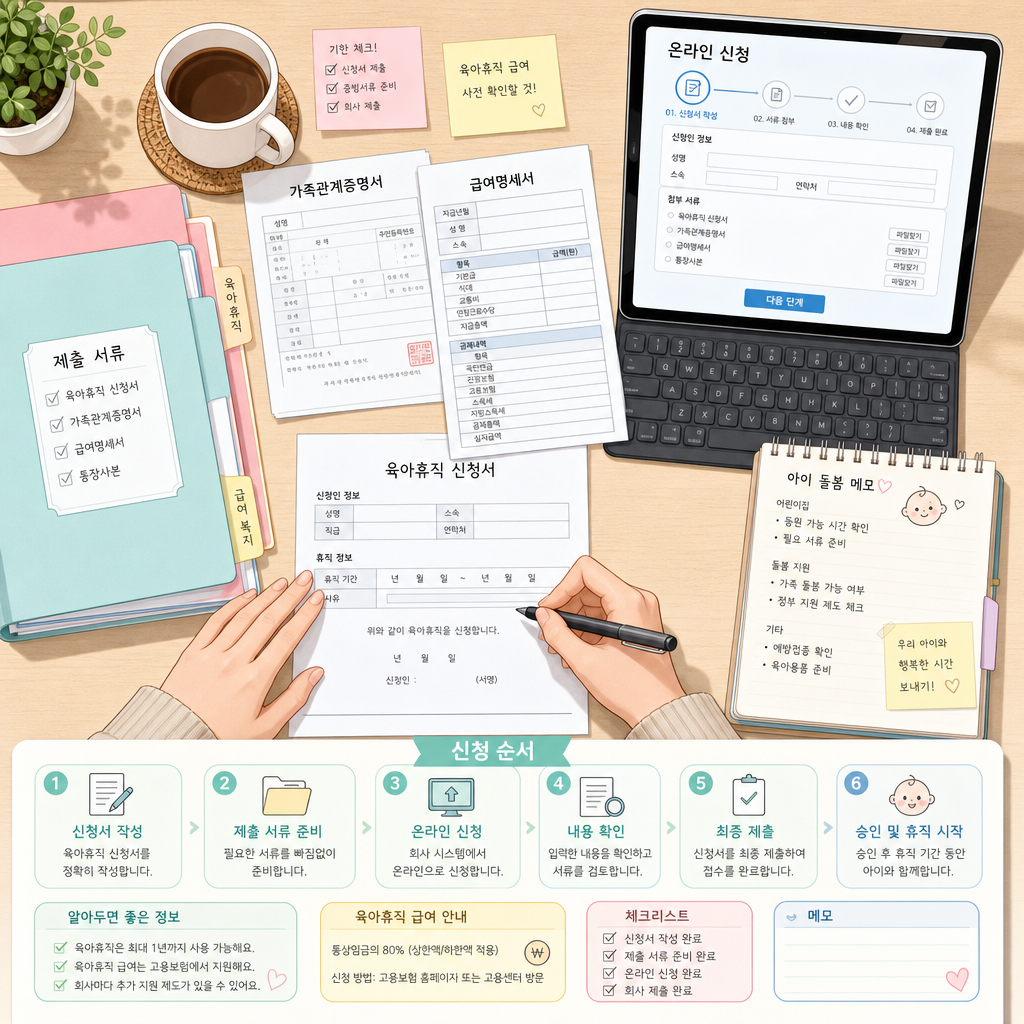 육아휴직 급여 신청 순서를 보여주는 이미지