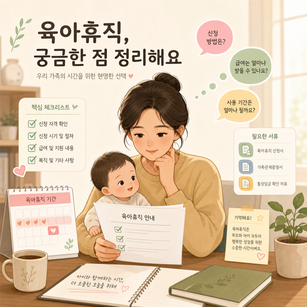 육아휴직 급여 FAQ를 안내하는 깔끔한 정보형 이미지