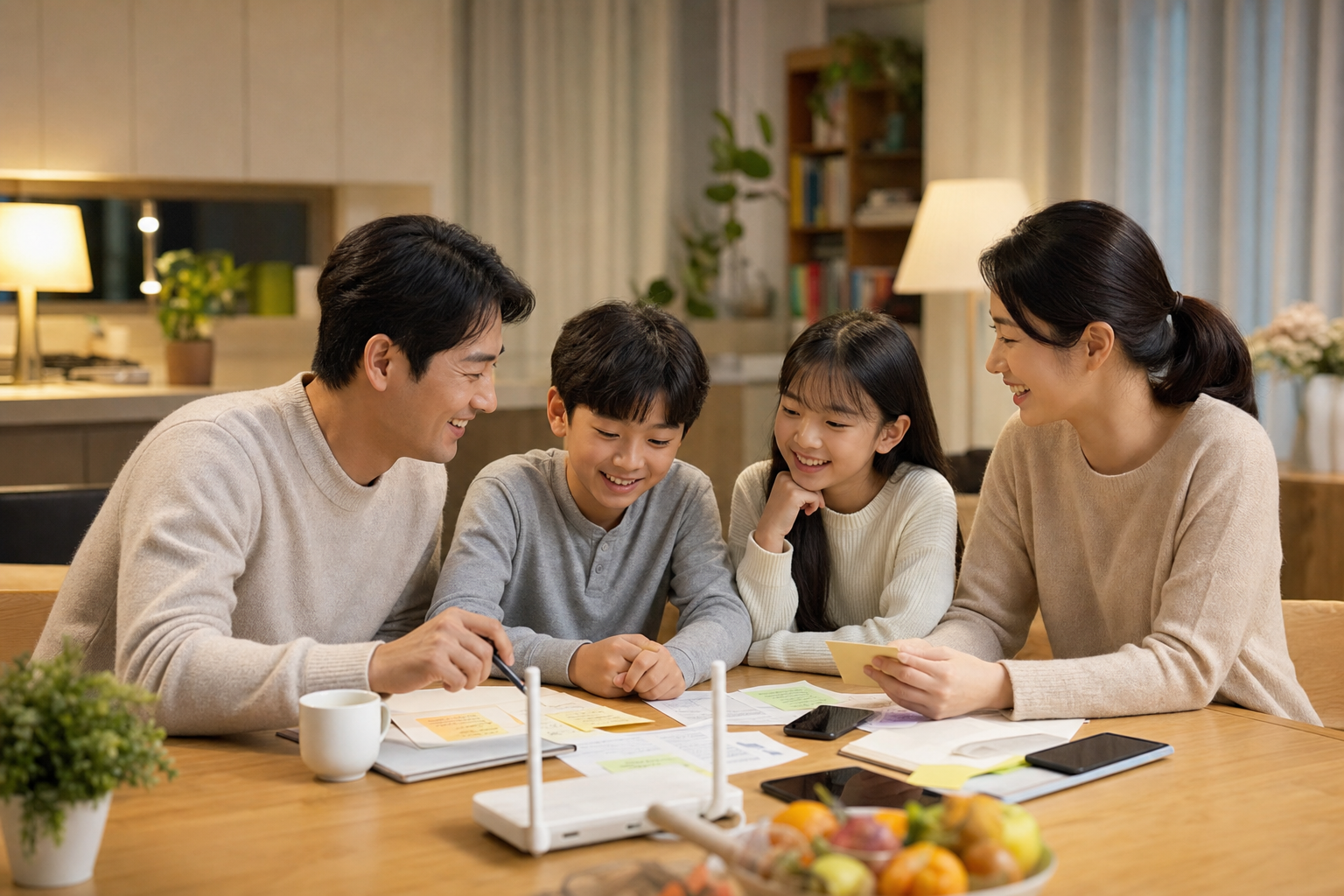 가족이 통신비 절약 계획을 정리하는 결론 이미지