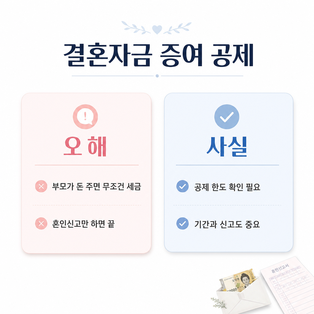 결혼자금 증여 공제 오해와 사실 비교 이미지