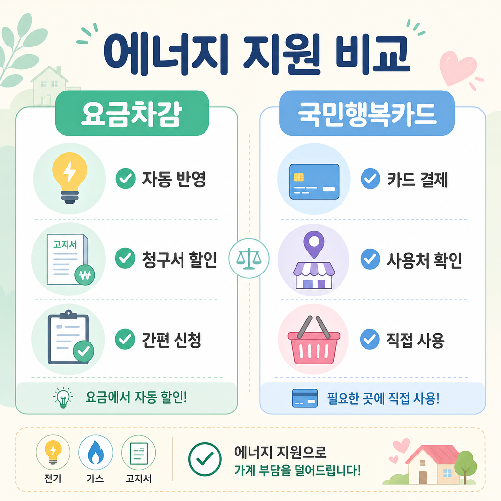 전기요금 고지서 차감과 국민행복카드 사용을 비교한 장면