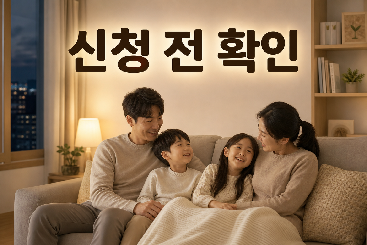 따뜻한 집 안에서 난방비 걱정을 덜고 미소 짓는 가족