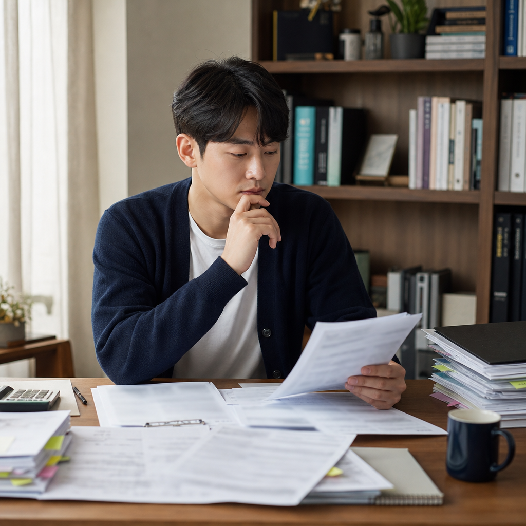 비슷한 세금 서류 이름 때문에 고민하는 한국인의 현실적인 장면