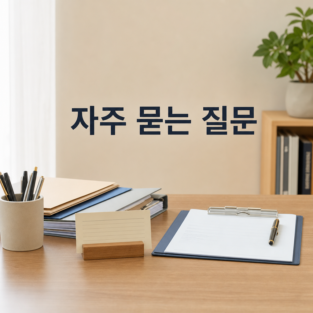 자주 묻는 질문 섹션을 여는 정돈된 책상 이미지