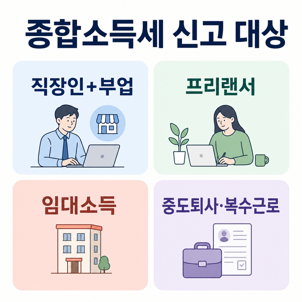 종합소득세 신고 대상 4분류를 보여주는 한국어 인포그래픽