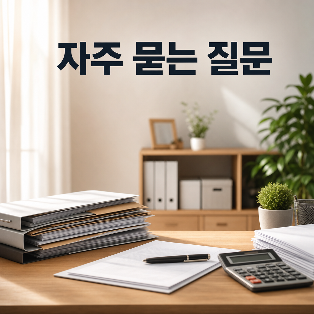 자주 묻는 질문 직전의 정돈된 세금 서류 책상 이미지