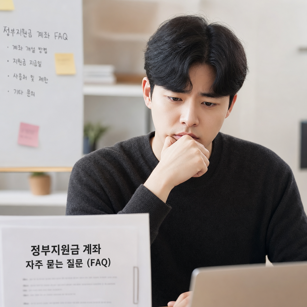 자주 묻는 질문을 앞두고 고민하는 청년의 표정