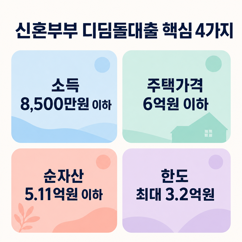 조건·한도·금리 4패널 한글 인포그래픽