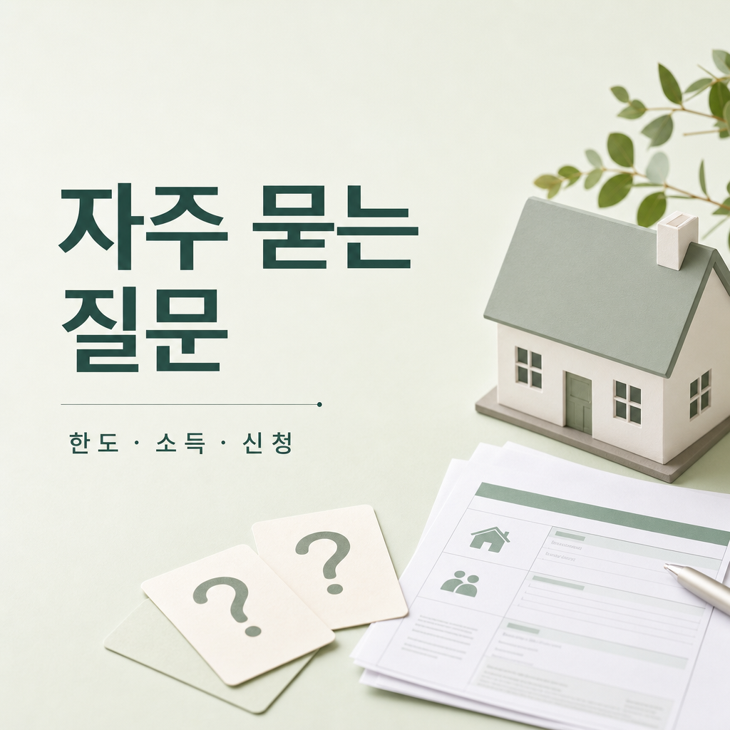 FAQ 섹션 리드 이미지, 집 모형과 질문 메모