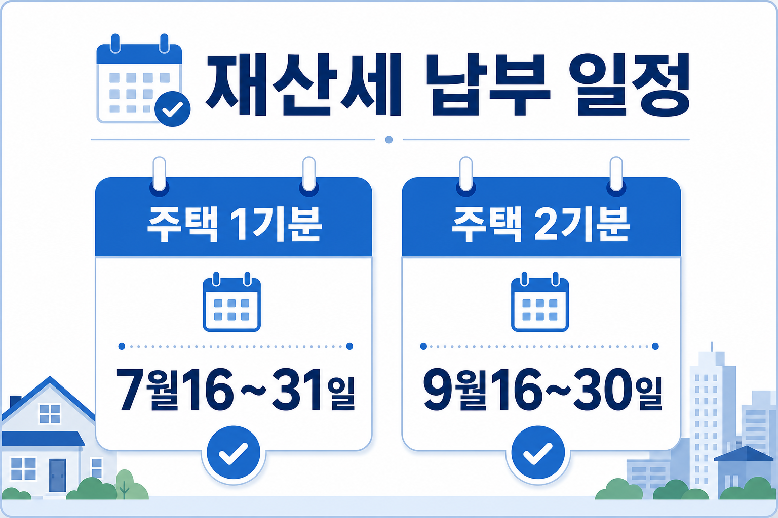 2026 재산세 납부 일정 - 주택 1기분 7월 16~31일, 2기분 9월 16~30일