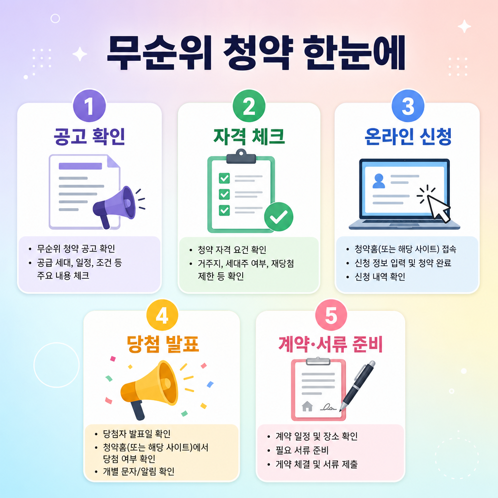 무순위 청약 절차와 준비물, 일정 체크를 한눈에 보여주는 정보형 인포그래픽