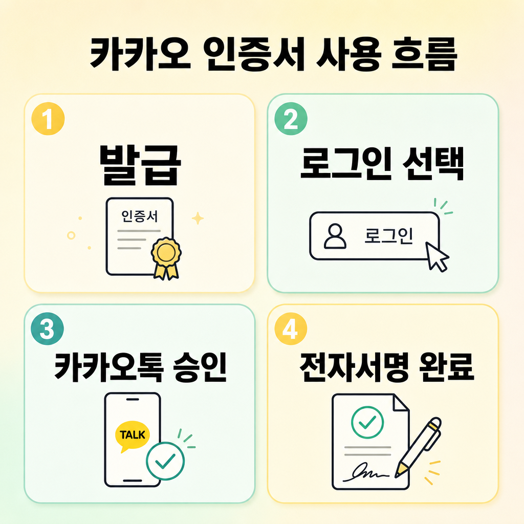 카카오 인증서 사용처와 절차를 한눈에 보여주는 인포그래픽