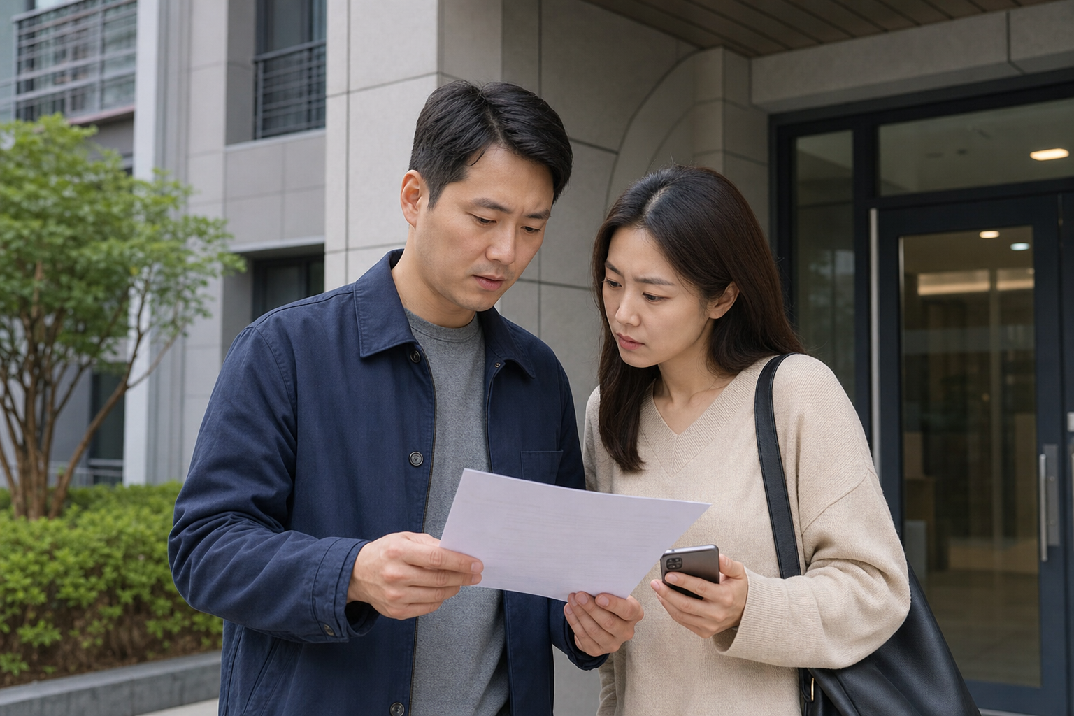 등기부등본과 임대차계약서를 노트북 옆에 두고 확인하는 장면