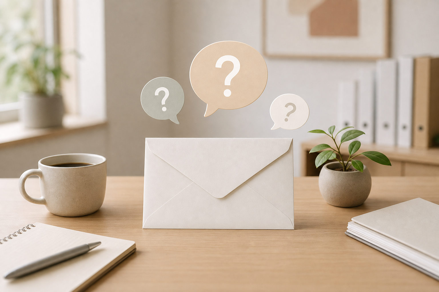 세금 고지서와 FAQ 말풍선이 있는 차분한 이미지