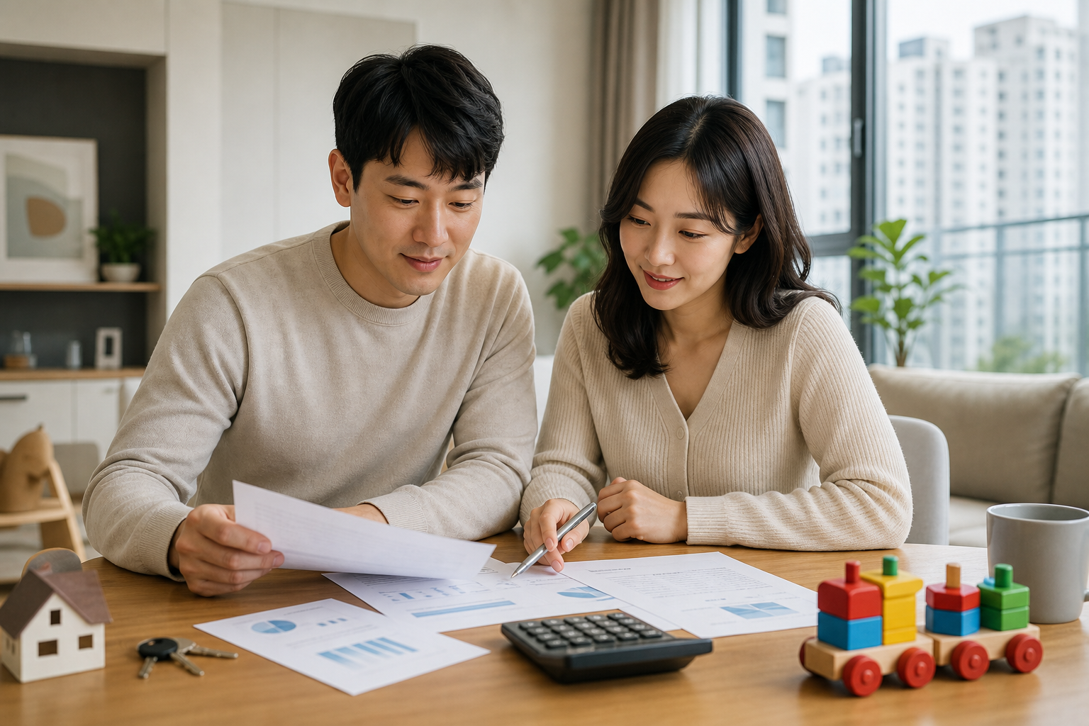 디딤돌대출 조건을 확인하는 가족 이미지