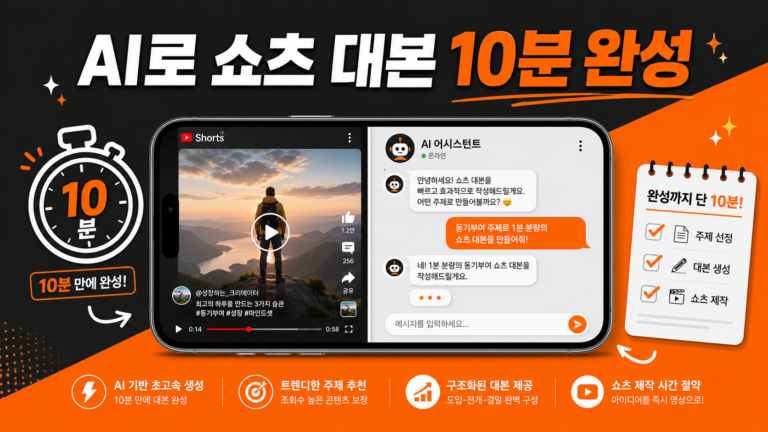 AI로 유튜브 쇼츠·릴스 대본을 10분 만에 완성하는 방법 안내 인포그래픽