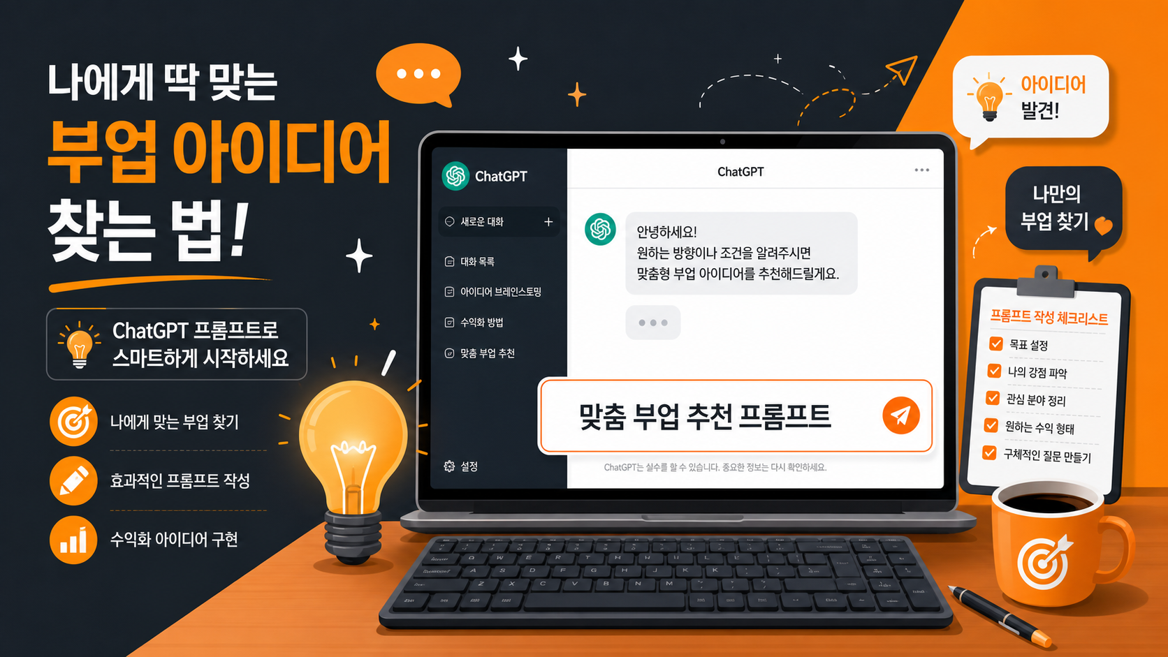 ChatGPT에 부업 아이템을 요청하는 프롬프트 예시 이미지
