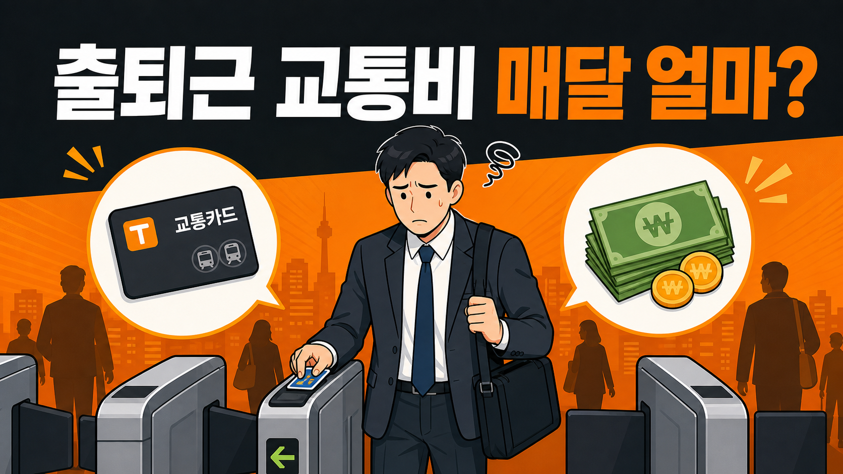 수도권 직장인 출퇴근 교통비 부담을 표현한 일러스트