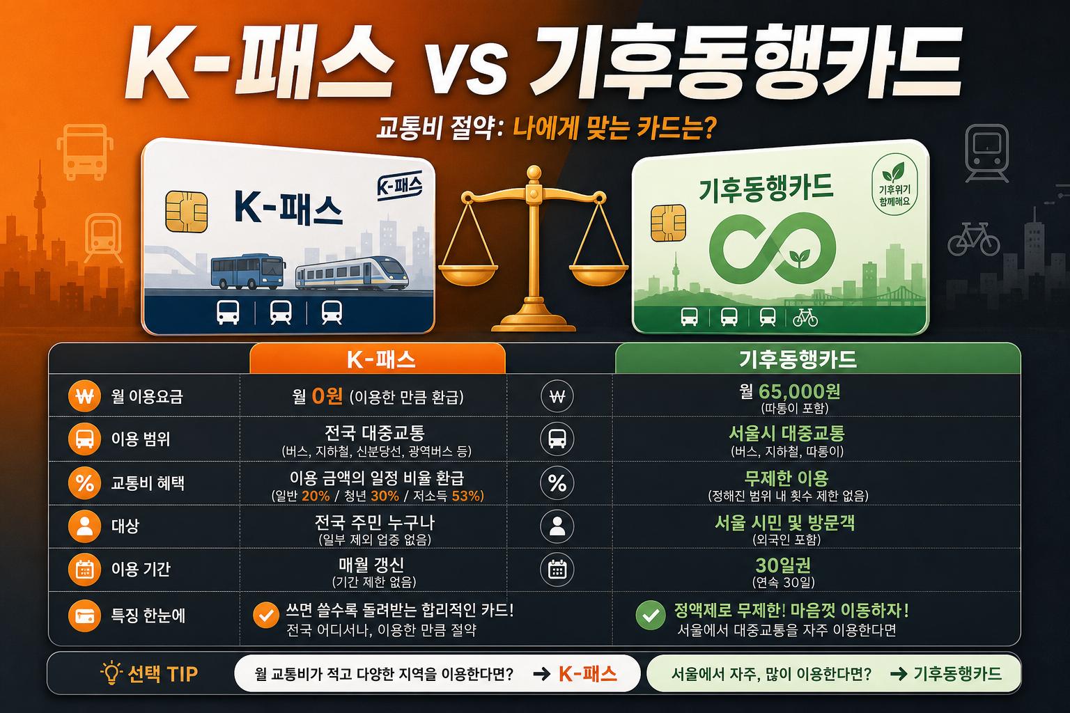 K-패스와 기후동행카드 비교 인포그래픽