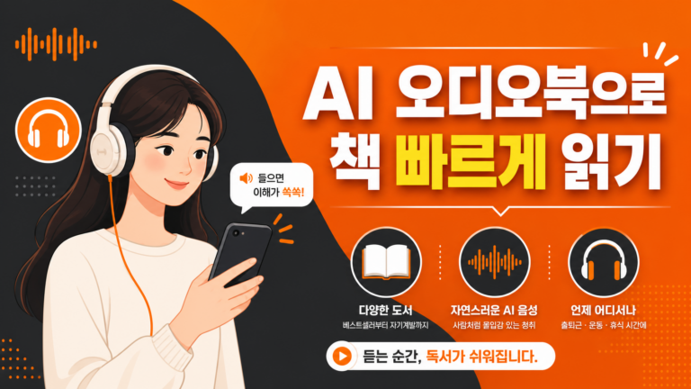 AI 오디오북으로 책을 빠르게 읽는 방법을 안내하는 대표 인포그래픽