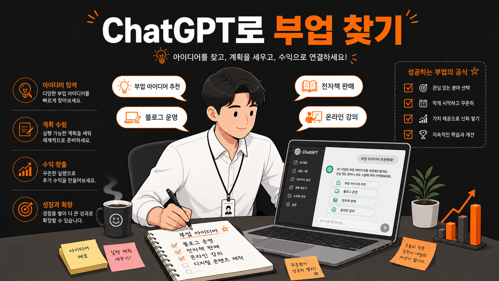 ChatGPT로 부업 아이템을 리서치하는 인포그래픽
