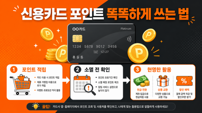 신용카드 포인트 관리법 대표 인포그래픽 — 포인트 적립·소멸·활용 흐름