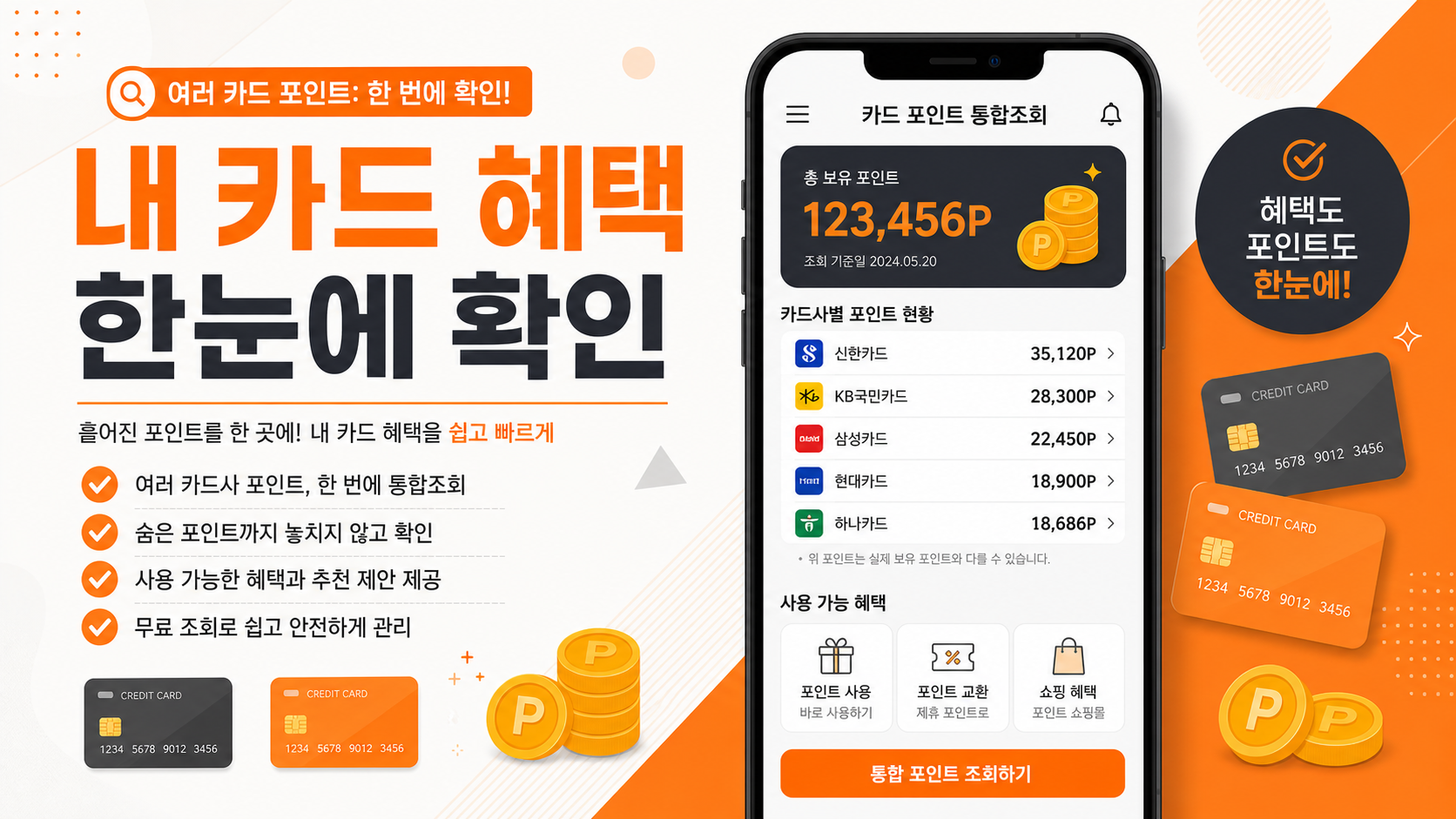 카드 혜택과 포인트 잔액 확인 방법을 설명하는 이미지