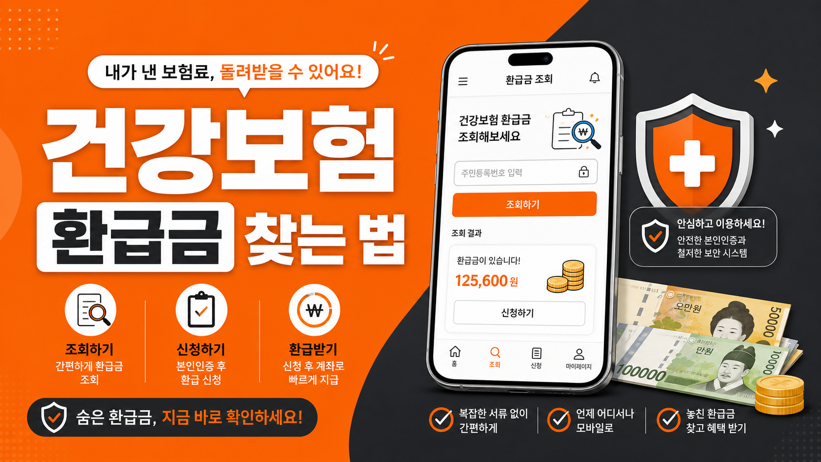 건강보험 환급금 조회 및 신청 방법 안내 대표 인포그래픽