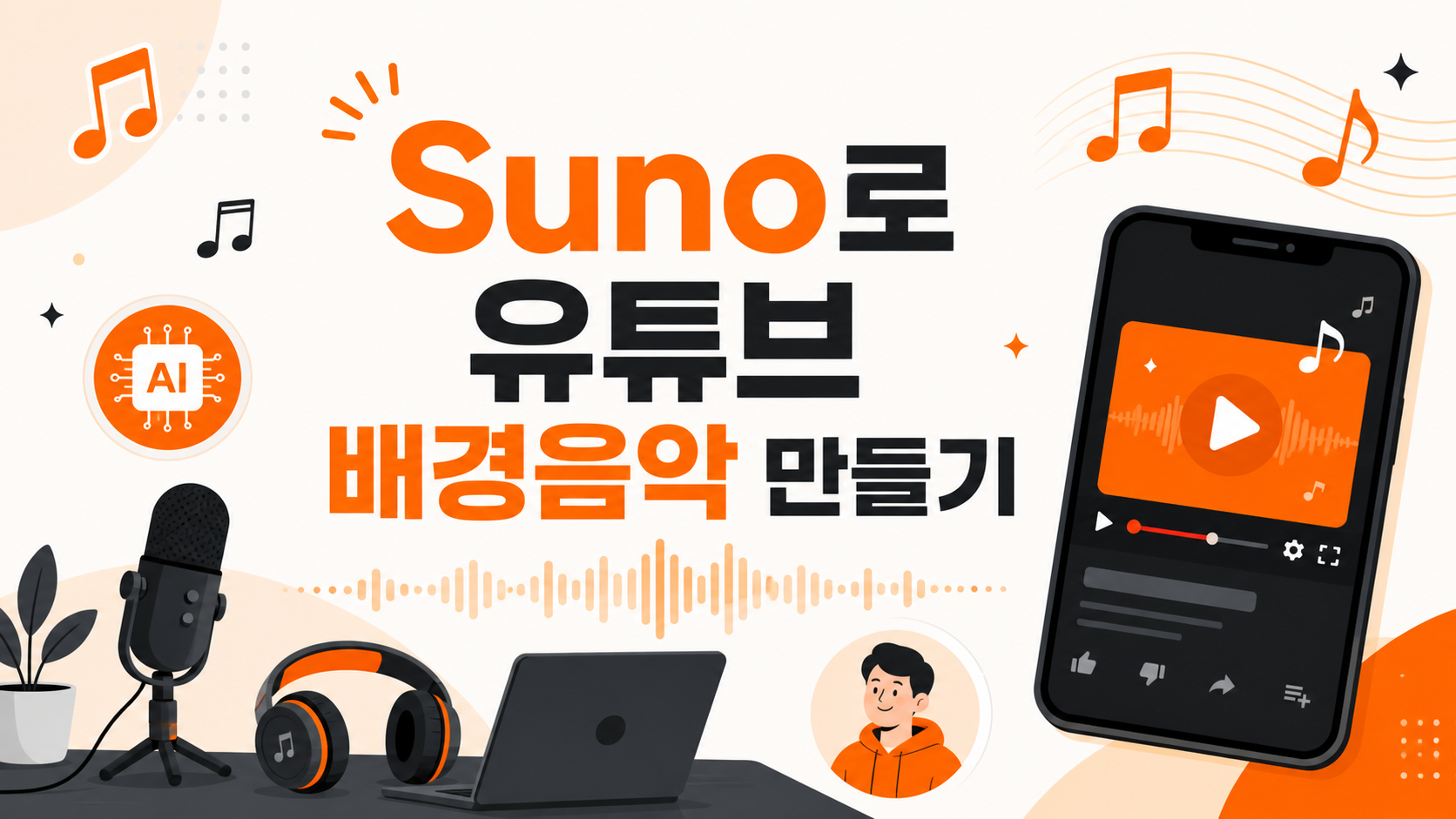 Suno AI로 유튜브 배경음악을 무료로 만드는 방법 대표 인포그래픽