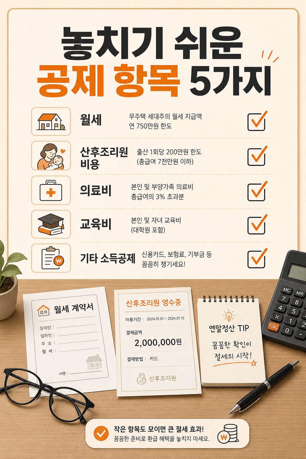 놓치기 쉬운 연말정산 공제 항목 5가지