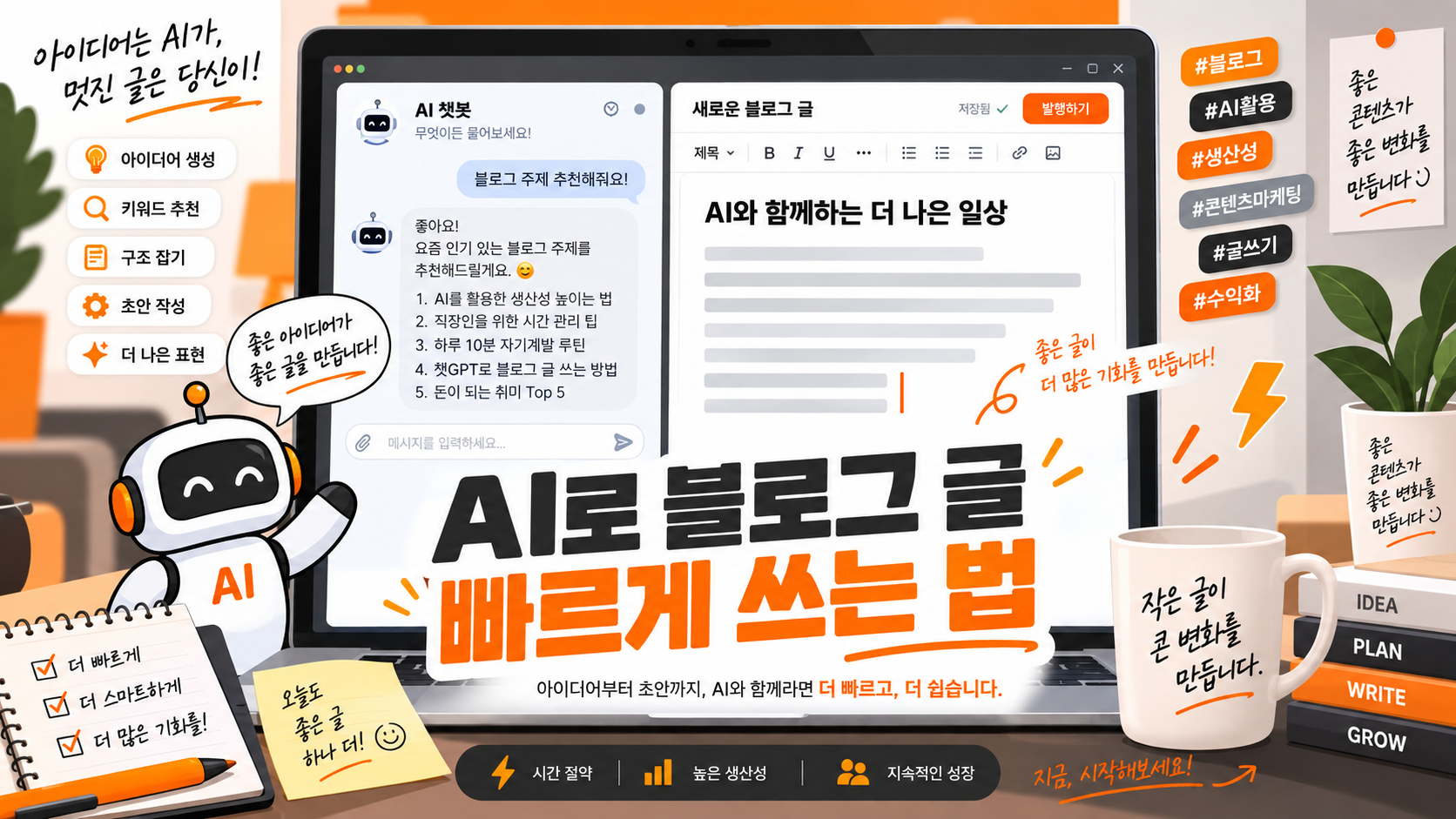 AI 도구로 블로그 글을 빠르게 쓰는 법 대표 이미지