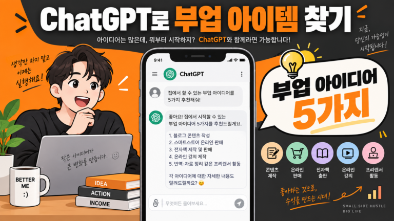 ChatGPT 대화창에서 부업 아이디어 5가지가 나오는 인포그래픽